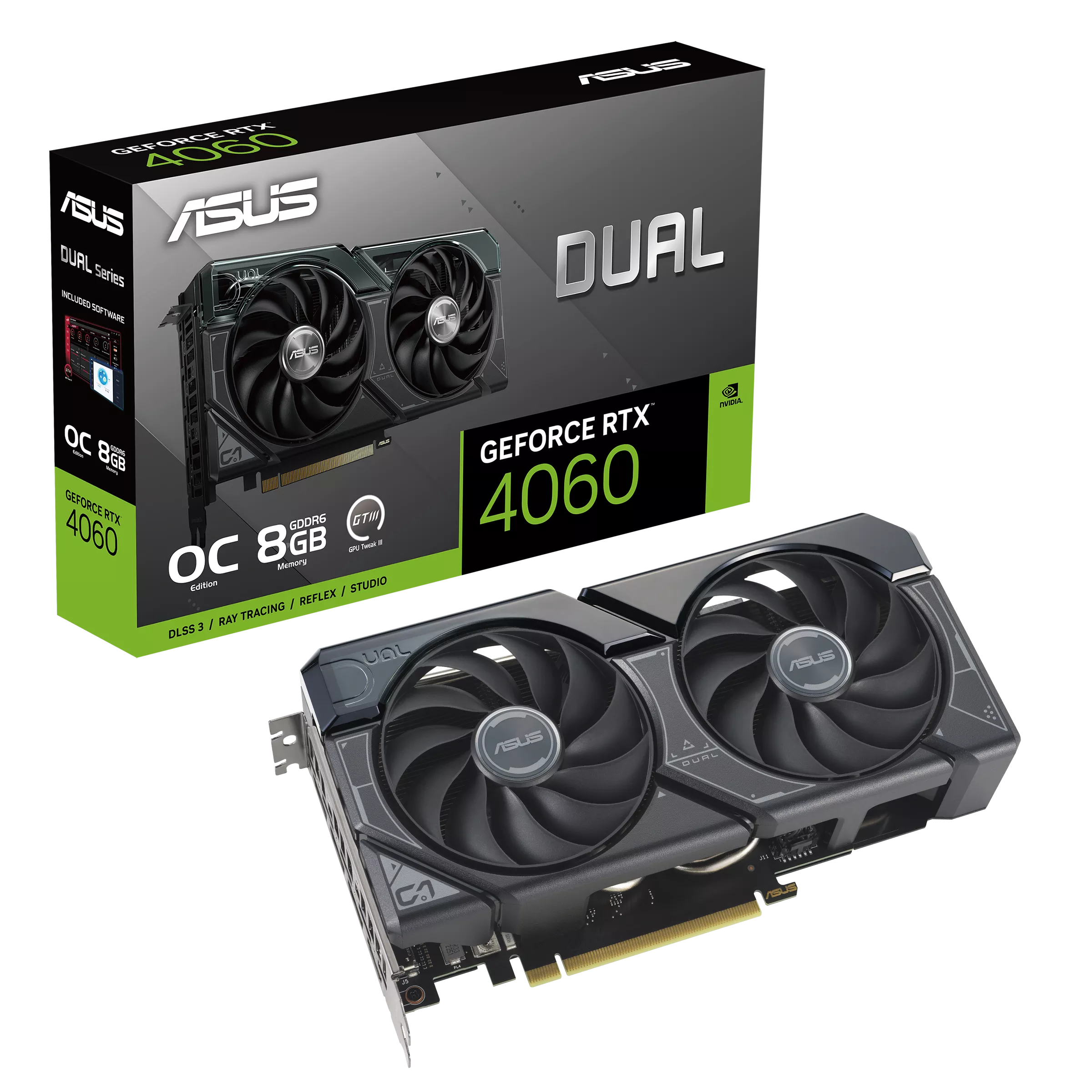 ASUS Dual GeForce RTX 4060 OC Edition Graphics Card, 8GB GDDR6, 128-bit, DLSS 3, Ray Tracing, HDMI 2.1, DisplayPort, PCIe 4.0 | 90YV0J80-M0NA00