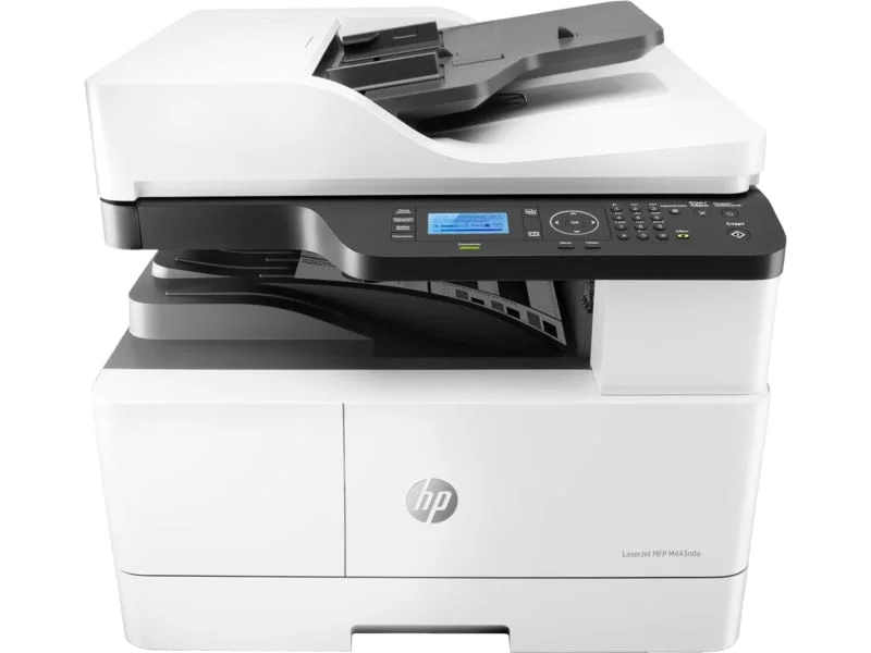 HP LaserJet MFP M443nda All-in-One Monochrome Laser Printer, Print Copy Scan, 24 ppm, Duplex, 1200x1200 dpi, USB Ethernet, 4-Line LCD – White