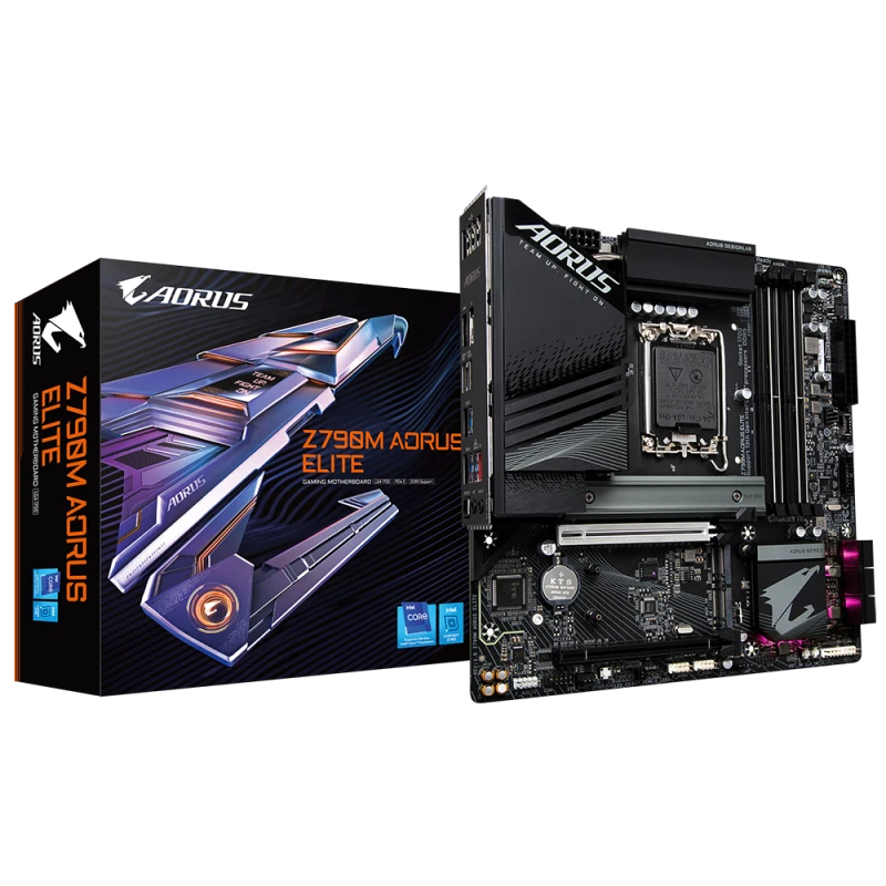 GIGABYTE Z790M AORUS ELITE Motherboard, LGA1700, Intel Z790 Chipset, DDR5 7600+, 2x M.2 PCIe 4.0, PCIe 5.0 x16, USB 3.2, Wi-Fi Ready, mATX