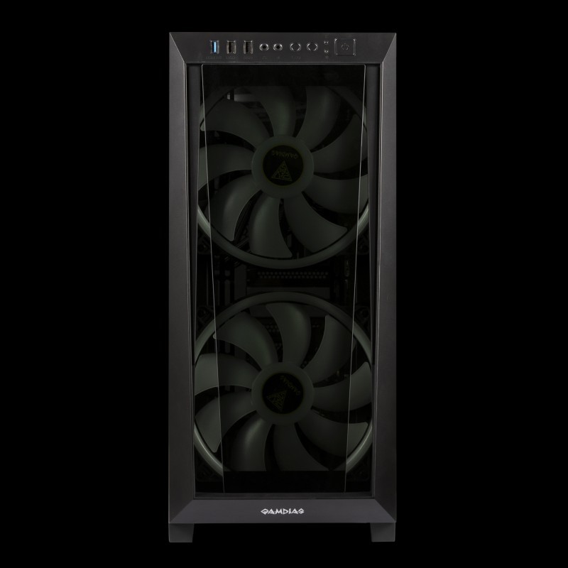 Gamdias APOLLO M2 ELITE ,Sync with Motherboard Dual Built-in 200mm ARGB Fans Seamless Tempered Glass Window
