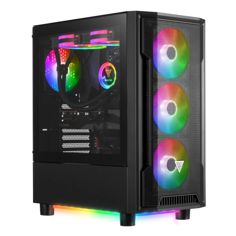 Gamdias ATHENA M6 LITE UNRESTRICTIVE BRILLIANCE Sync with Motherboard Triple-sided Underglow 4 Built-in 120mm ARGB Fans Seamless Tempered Glass Window Mesh Front Panel Perforated Chassis Magnetic Dust Filter _ Black