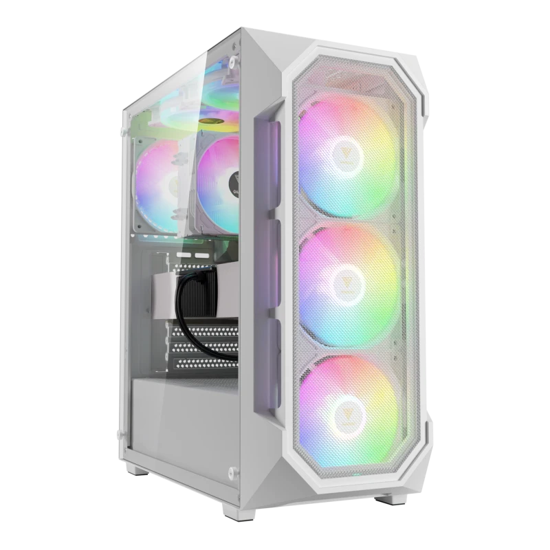 Gamdias AURA GC1 ELITE White Mesh RGB Mid-tower Case Mesh Front Panel Magnetic Dust Filter 4 Built-in 120mm Fixed RGB Fans Supports up to ATX Motherboards ,Tempered Glass Window, Compatible with 340mm GPU
