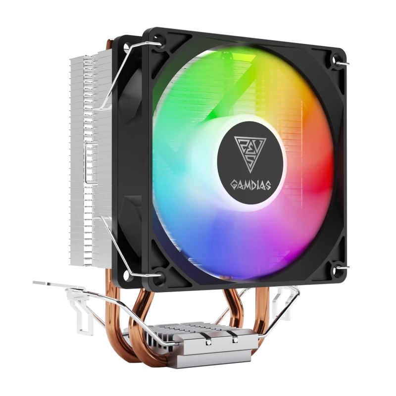 GAMDIAS BOREAS E1‑210 LITE CPU Air Cooler, 92mm High-Airflow Fan, 2 Copper Heatpipes, Direct Contact, LED Lighting, Intel/AMD Compatible