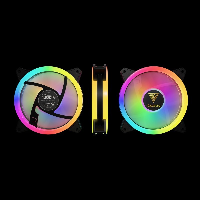 GAMDIAS AEOLUS M2-1204R ARGB 3-Pack Cooling Fans, 120mm, Trio-Ring Lighting, PWM Control, Low Noise, High Airflow, GD-AEOLUS-M2-1204R