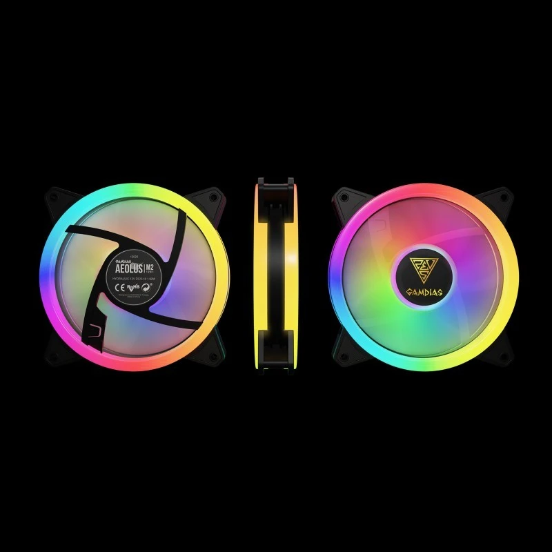 GAMDIAS AEOLUS M2-1204R ARGB 3-Pack Cooling Fans, 120mm, Trio-Ring Lighting, PWM Control, Low Noise, High Airflow, GD-AEOLUS-M2-1204R