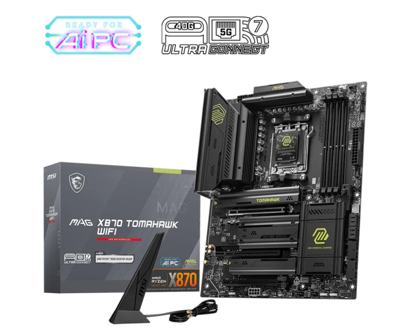 MSI MAG X870 TOMAHAWK WIFI ATX Motherboard, AMD X870 AM5, DDR5 256GB 8400MT/s OC, PCIe 5.0, 4x M.2 Gen5, Wi-Fi 7, USB 4.0 | 911-7E51-001