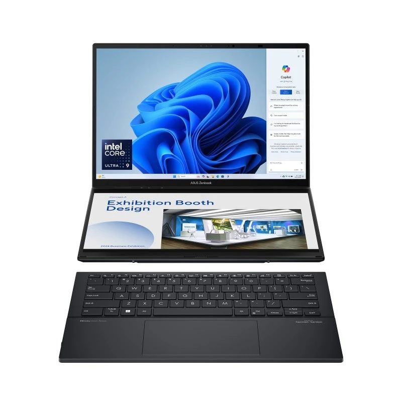 ASUS Zenbook DUO OLED – Core Ultra 7 155H, 16GB RAM, 1TB SSD, Dual 14” OLED Touch, Win11, Eng-Arab K/B – Grey + Stylus & Sleeve (UX8406MA-OLEDI7IG)