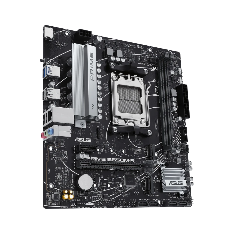 ASUS PRIME B650M-R Micro-ATX Motherboard, AMD AM5, DDR5 128GB, PCIe 4.0, 2x M.2, HDMI, VGA, USB 3.2, 90MB1H30-M0EAY0
