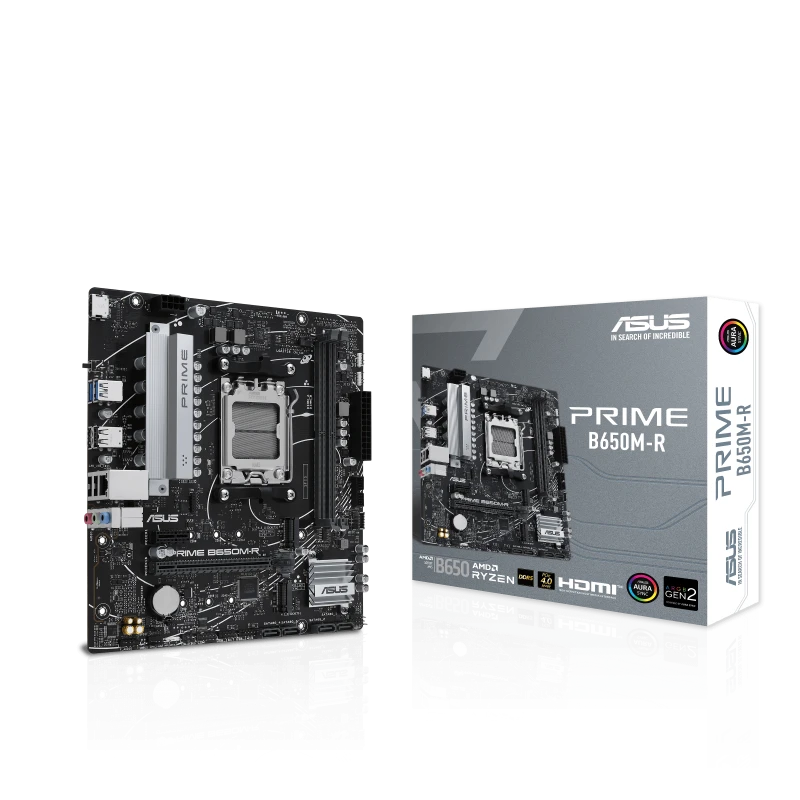 ASUS PRIME B650M-R Micro-ATX Motherboard, AMD AM5, DDR5 128GB, PCIe 4.0, 2x M.2, HDMI, VGA, USB 3.2, 90MB1H30-M0EAY0