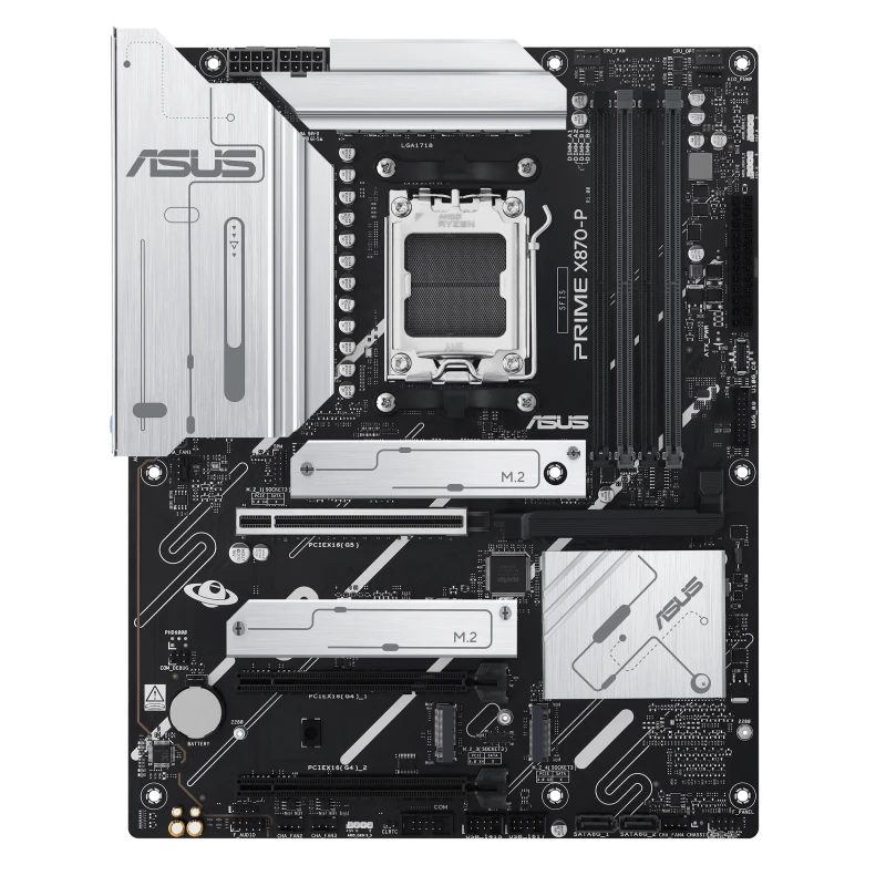 ASUS PRIME X870-P ATX Motherboard, AMD AM5, DDR5 192GB 8000+ MT/s, 4x DIMM, 4x M.2 Gen5, PCIe 5.0, USB 4.0, 90MB1IT0-M0EAY0
