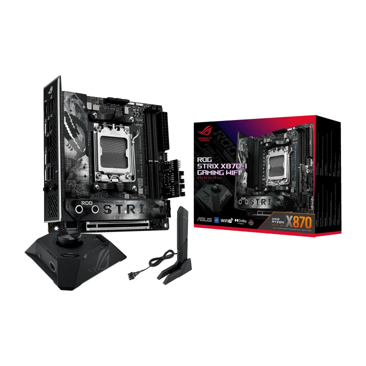 ASUS ROG STRIX X870-I GAMING WiFi Mini-ITX Motherboard – AMD X870, AM5, DDR5 96GB 8400+ MT/s, 2x M.2 Gen5, PCIe 5.0, Wi-Fi 6E, USB 3.2, 90MB1IW0-M0EAY0