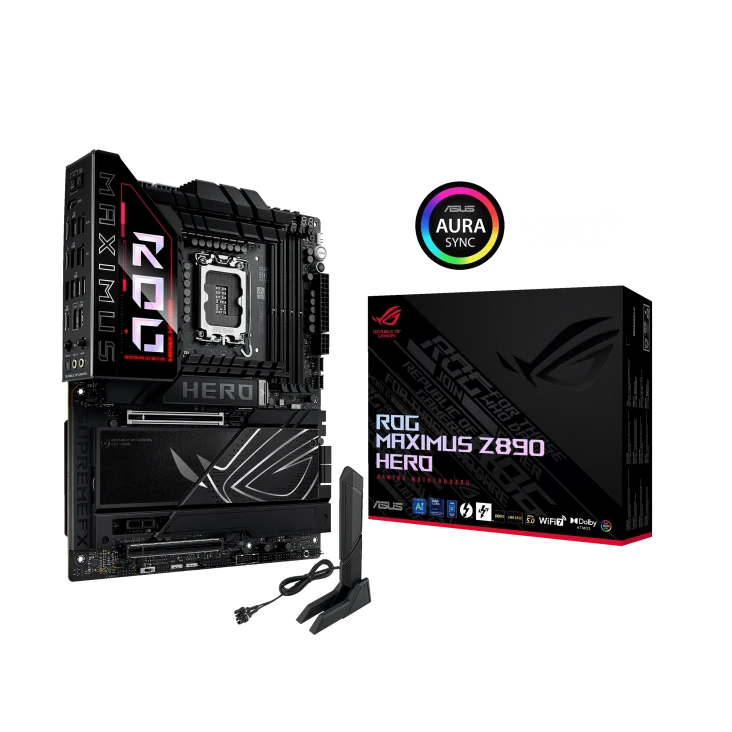 ASUS ROG MAXIMUS Z890 HERO ATX Motherboard – Intel Z890, LGA 1851, DDR5 192GB 9200+ MT/s, 6x M.2 Gen5, PCIe 5.0, Wi-Fi 7, USB4, 90MB1ID0-M0EAY0