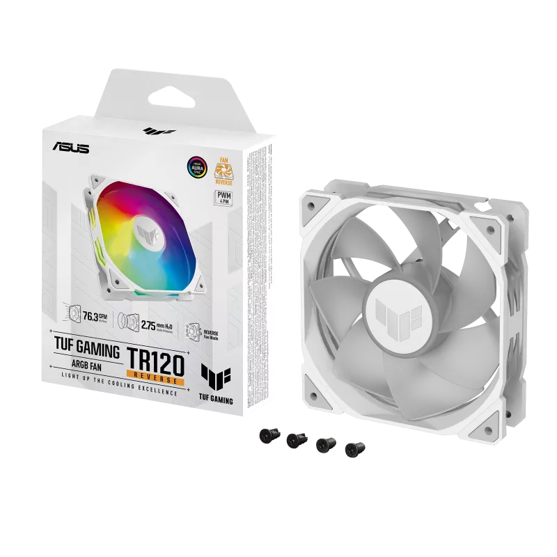 ASUS TUF Gaming TR120 ARGB PWM Chassis Fan, 28mm Frame, Reverse Blade, 2000 RPM, Aura Sync RGB, High Performance Cooling, 90DA00D3-B09000