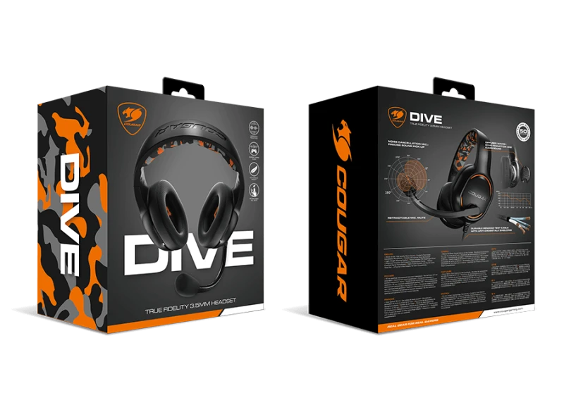 COUGAR DIVE Gaming Headset, Crystal-Clear Communication,  foldable microphone, Superior Output, Diffusive Noise Reduction