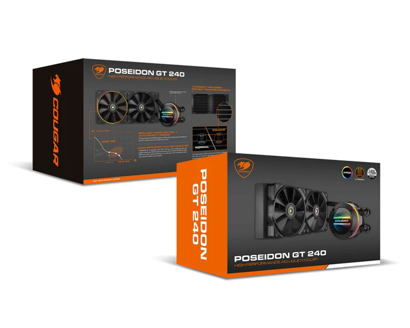 Gaming AIO Cooler Cougar Poseidon GT240 – 240 mm, ARGB Infinity‑Mirror, Support AM5 & LGA1851, Black Edition