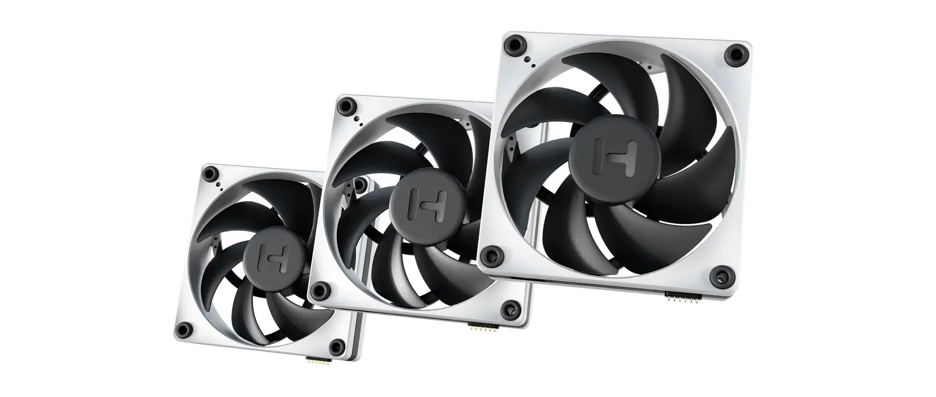 HYTE THICC FP12 White 120 mm PWM Fans 3‑Pack with NP50 Hub – 32 mm Thickness, 0‑3000 RPM, 105.8 CFM, Quiet