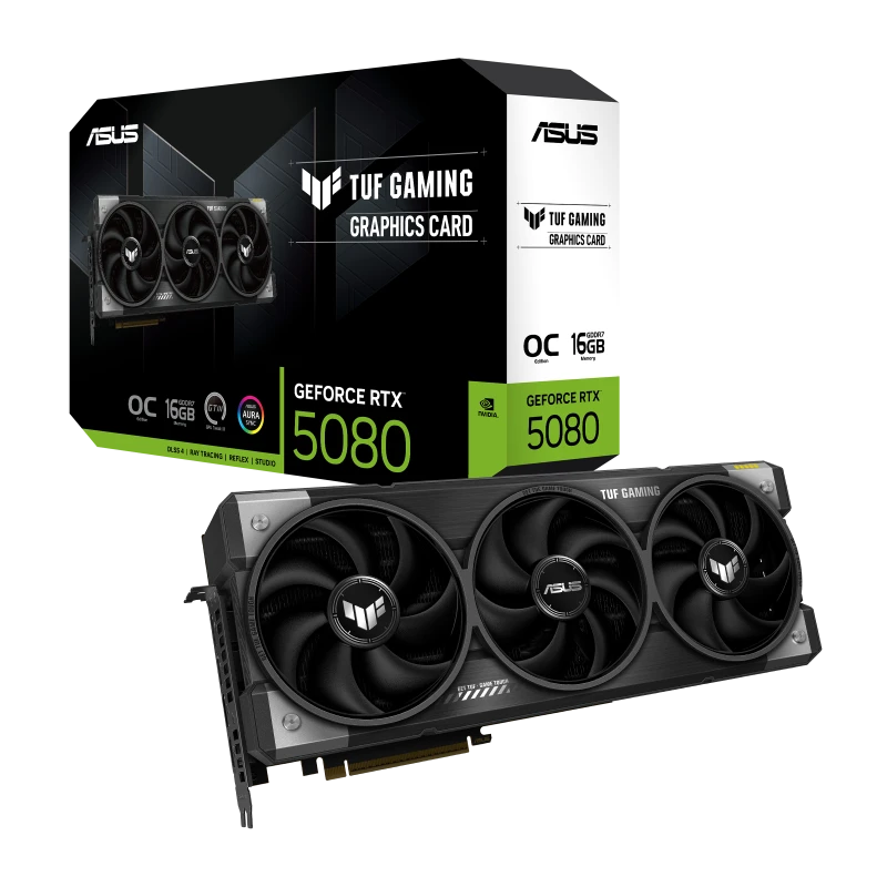 ASUS TUF GeForce RTX 5080 OC 16GB GDDR7, 256-bit, 30Gbps, 10752 CUDA, 2730MHz Boost, DLSS 4, PCIe 5.0 | 90YV0M30-M0NA00
