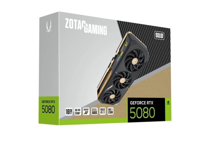 ZOTAC Gaming GeForce RTX 5080 SOLID, 16GB GDDR7, 2617MHz Boost, 10752 CUDA, DLSS 4, PCIe 5.0 | ZT-B50800D-10P