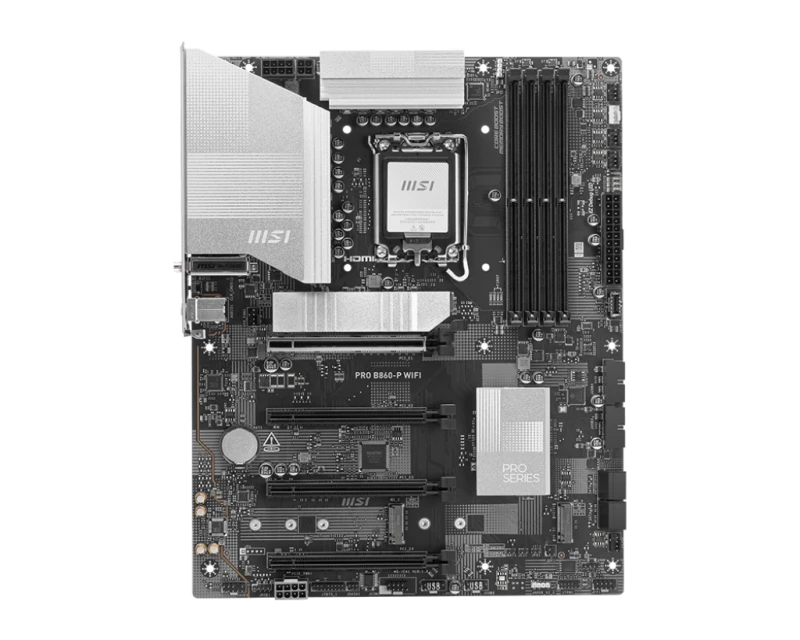 MSI PRO B860-P WiFi ATX Motherboard, Intel B860 LGA 1851, 4x DDR5 Slots up to 256GB, 4x PCIe x16, 3x M.2, WiFi & Bluetooth, USB-C, 911-7E41-001