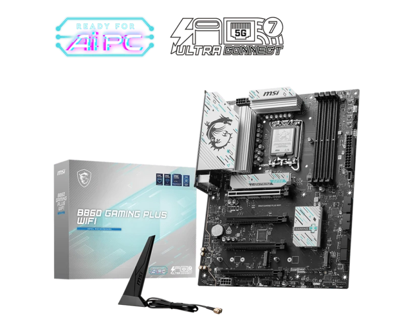 MSI B860 GAMING PLUS Wi‑Fi ATX Motherboard – Intel B860, LGA 1851, DDR5 8800MT/s, PCIe 5.0 x16, 3x M.2, Thunderbolt 4, Wi‑Fi 7, 5G LAN