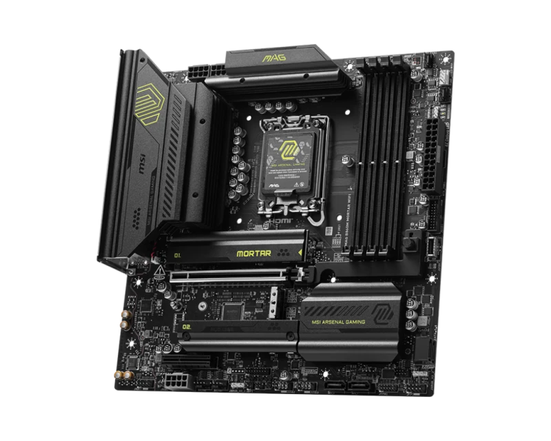 MSI MAG B860M Mortar WiFi Motherboard, mATX, Intel B860 LGA 1851, DDR5 256GB, PCIe 5.0 x16, 2x M.2 Gen5, Wi-Fi 7, 5G LAN, USB-C, 911-7E40-002