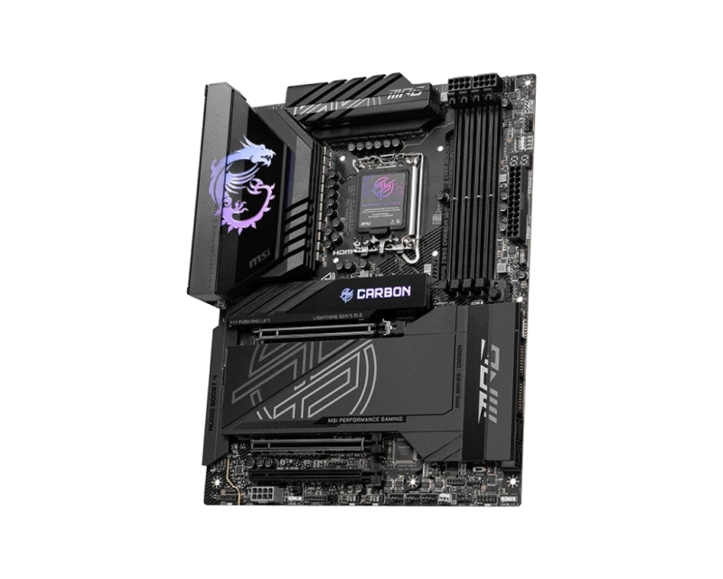 MSI MPG Z890 CARBON WiFi Motherboard, LGA 1851, Intel Z890, DDR5 256GB @9200MT/s, 5×M.2, PCIe 5.0 x16, Thunderbolt 4, Wi‑Fi 7, 5G LAN, ATX