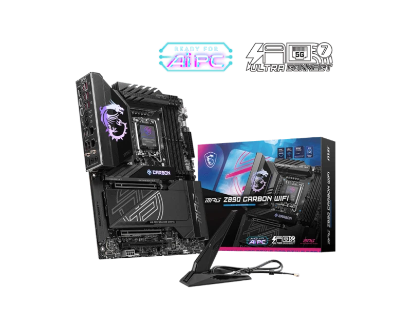 MSI MPG Z890 CARBON WiFi Motherboard, LGA 1851, Intel Z890, DDR5 256GB @9200MT/s, 5×M.2, PCIe 5.0 x16, Thunderbolt 4, Wi‑Fi 7, 5G LAN, ATX