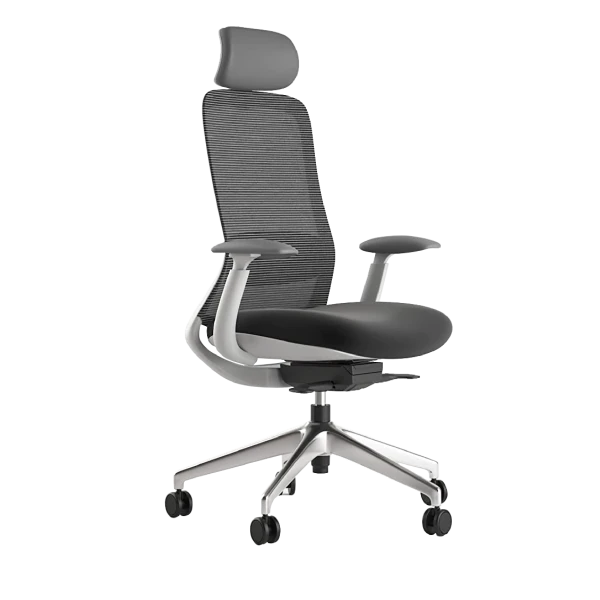 Navodesk NIO Ergonomic Office Chair, 4D Adjustable Armrests, Mesh Backrest, Cushioned Fabric Seat, Headrest, Steel Base – Sky Grey