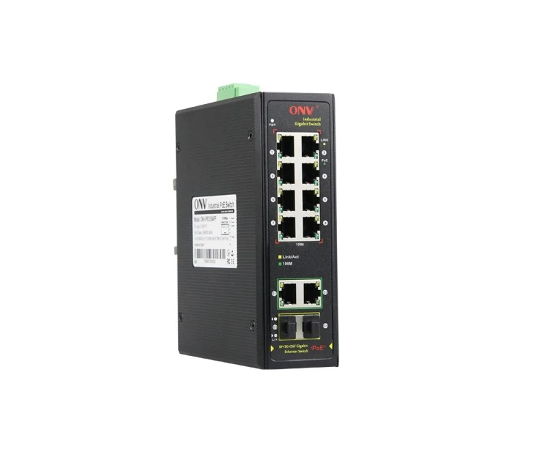ONV IPS31128PFB Unmanaged Industrial PoE Fiber Switch, 8×10/100 PoE Ports, 2×10/100/1000 RJ45 & 2×1 Gbps SFP Uplink