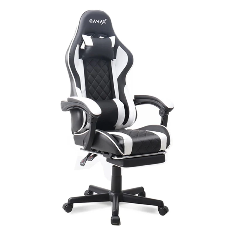 Gamax Gaming Chair 1-LT001L, Linkage Armrest, Retractable Footrest, Ergonomic Design, Adjustable Height – White