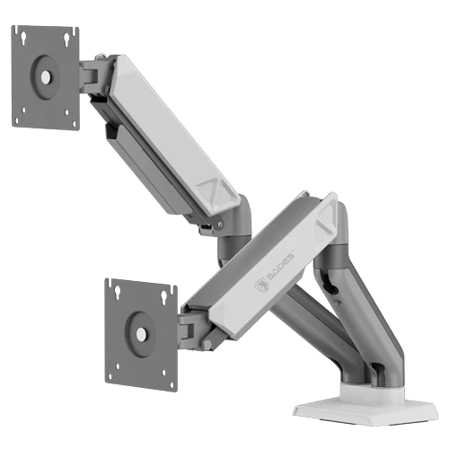 Sades Viper Dual Monitor Mount Arm – White, Dual-Display, Adjustable, Up to 32″ Monitors