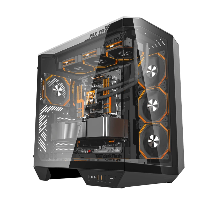 DarkFlash DY470 ATX Computer Case, 4x Pre-Installed aRGB Fans, 360mm Radiators, Up to 10x 120mm Fan Support,