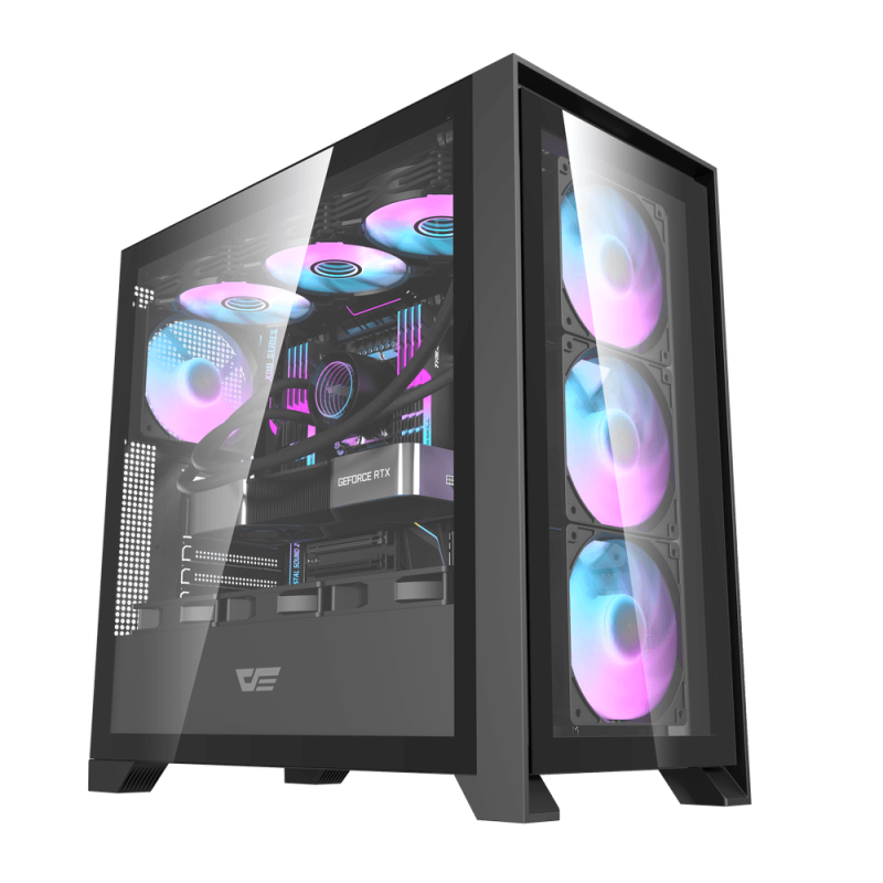 DarkFlash DRX90 Glass ATX Computer Case, 360mm Radiator Support, Up to 10x 120mm Fan Support | DRX90