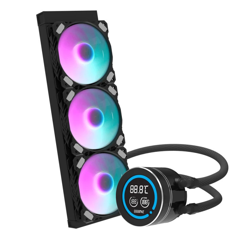 darkFlash DN360D Nebula 360mm Liquid CPU Cooler, 2.1″ LCD Display, 3×120mm ARGB Fans, 61.7 CFM Airflow, Hydraulic Bearings, Intel/AMD Compatible