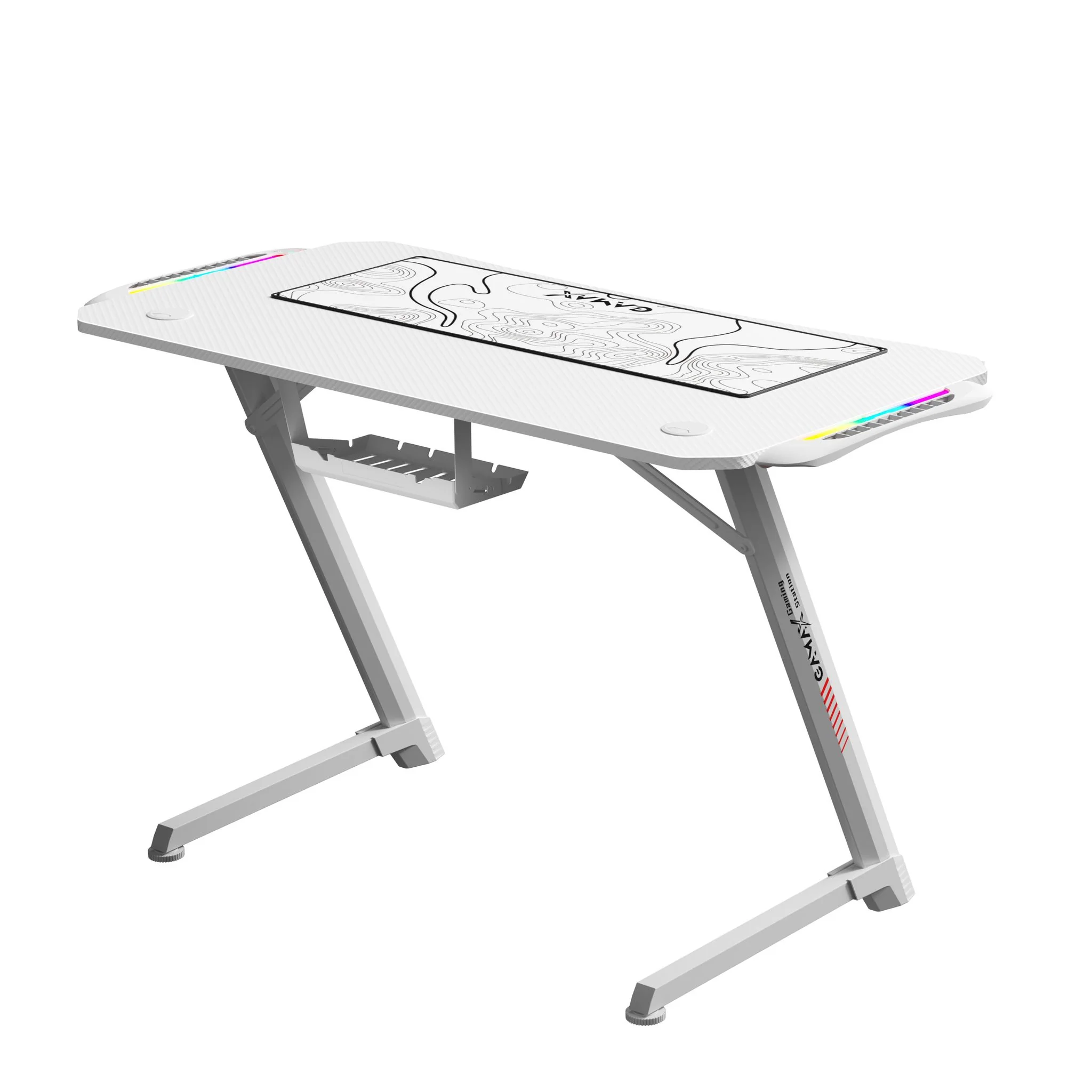 Gamax TD-03 with GT-01 Light P2 Carbon Fibre Grain Environmental Gaming Desk - White