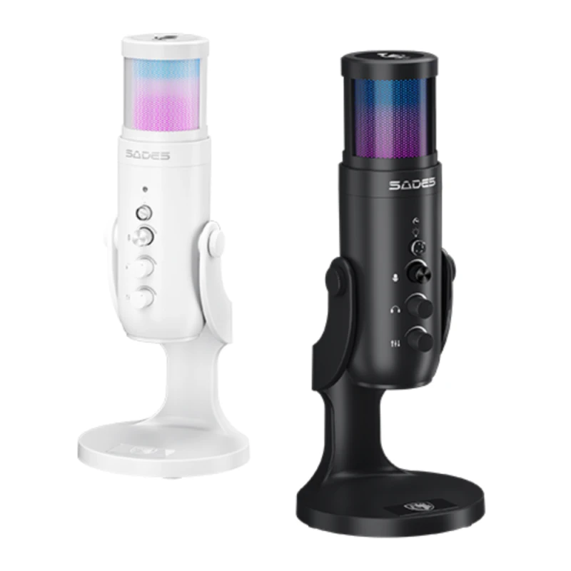 Sades OTUS Gaming Microphone, Cardioid Crystal-Clear Audio, 70Hz - 20KHz, Real-Time Noise Reduction, Convenient Mute Button, RGB Lighting, White | SW-MC04-W