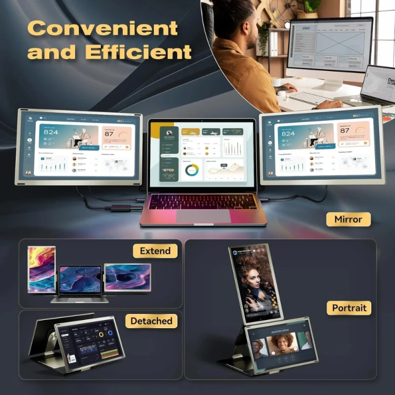 V2com S6 Laptop Screen Extender 15.6'' Full HD IPS Laptop Monitor Extender, Dual-Screen Modes & Plug-and-Play Compatibility for Windows, macOS, Android, PS5, Xbox | S6