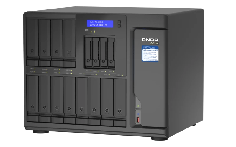 QNAP TVS-H1688X-W1250-32, Intel Xeon W-1250 6-core/12-thread processor, up to 4.7 GHz, 32GB ECC UDIMM DDR4 (2 x 16 GB)