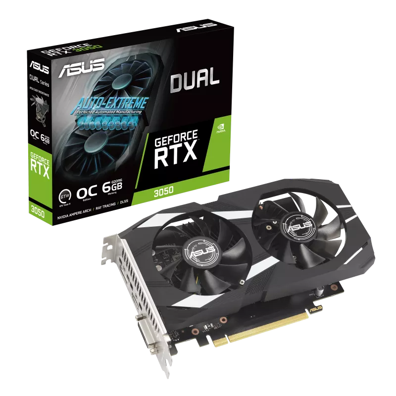 ASUS ASUS Dual GeForce RTX 3050 OC 6GB GDDR6, 1537MHz Boost, 14Gbps, Ampere, IP5X, OC Edition