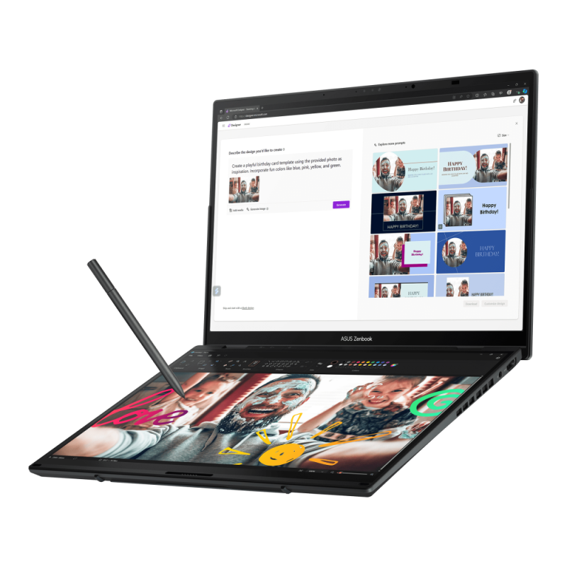 ASUS Zenbook DUO Laptop, Dual 14" 3K OLED Touch Displays, Intel Core Ultra 9 285H, 32GB RAM, 2TB SSD, Windows 11, ENG-AR Keyboard, Grey with Sleeve and Stylus | UX8406CA-PZ005W