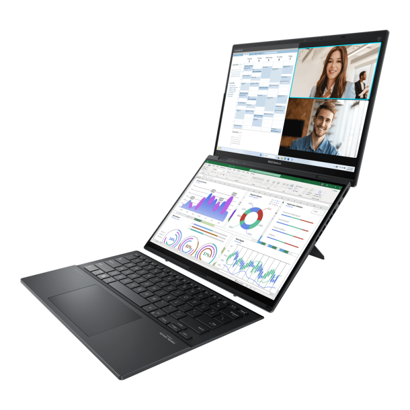 ASUS Zenbook DUO Laptop, Dual 14" 3K OLED Touch Displays, Intel Core Ultra 9 285H, 32GB RAM, 2TB SSD, Windows 11, ENG-AR Keyboard, Grey with Sleeve and Stylus | UX8406CA-PZ005W