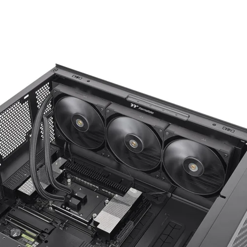 Thermaltake AW360 360 mm AIO Workstation Liquid Cooler, 3× TOUGHFAN 12 Pro 120 mm, 70.8 CFM, 3.19 mm‑H₂O, Nickel‑Plated Copper Block, Black, CL‑W450‑PL12BL‑A