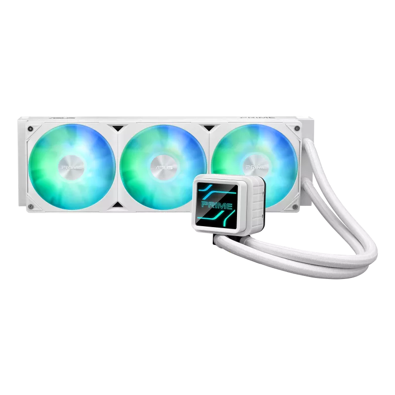 ASUS Prime LC 360 ARGB White CPU Liquid Cooler, 360 mm Radiator, 3× 120 mm PWM Fans, ARGB Lighting, Copper Base, Quiet Cooling