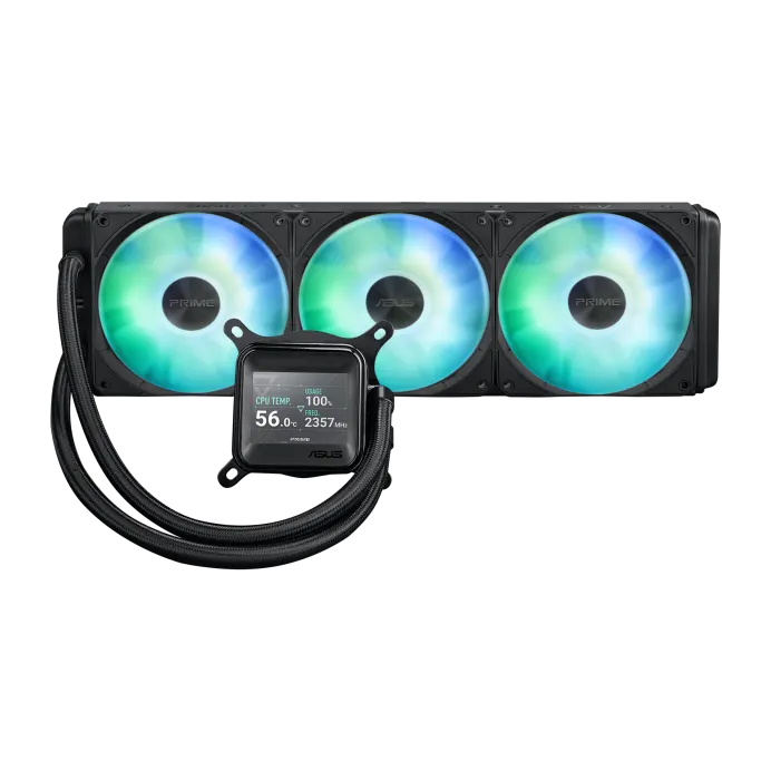 ASUS Prime LC 360 ARGB LCD Liquid CPU Cooler, 360mm Radiator, 3x 120mm PWM Fans, Full-Color LCD Display, ARGB Lighting, Black