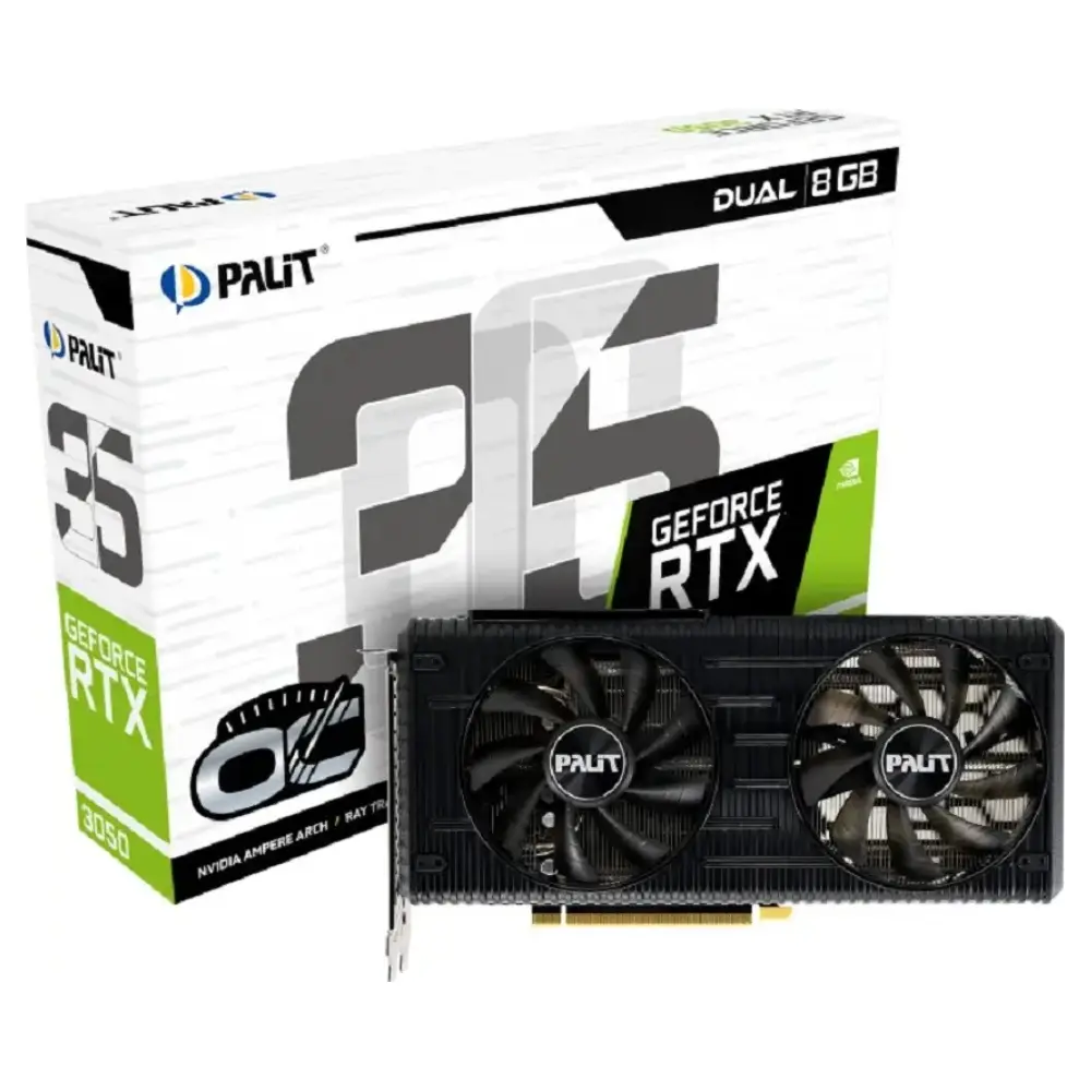 Palit GeForce RTX 3050 Dual 8GB GDDR6 Graphics Card, 1552 MHz Boost Clock, Ray Tracing, DLSS, Dual-Fan, PCIe 4.0 – NE63050018P1-1070D