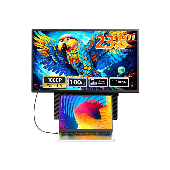 V2COM D1-FHD 23.8" FHD Portable Monitor, 100Hz IPS, 300nits, USB-C & HDMI, Built-in Speakers, Height & Rotation Adjustable Stand, Perfect for Multitasking, Fits Most Laptops | V2COM D1-FHD