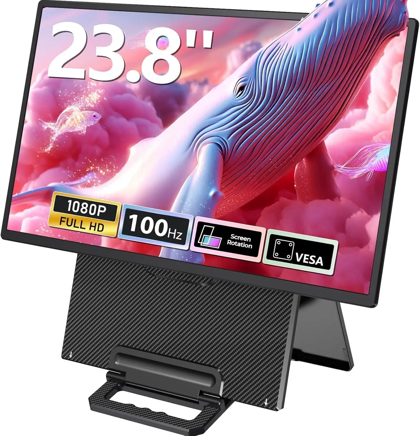 V2COM D1 UHD 23.8″ 4K Portable Monitor, IPS Display, 3840×2160 Resolution, 60Hz, USB-C & HDMI, HDR, Built-in Speakers, Slim Aluminum Design
