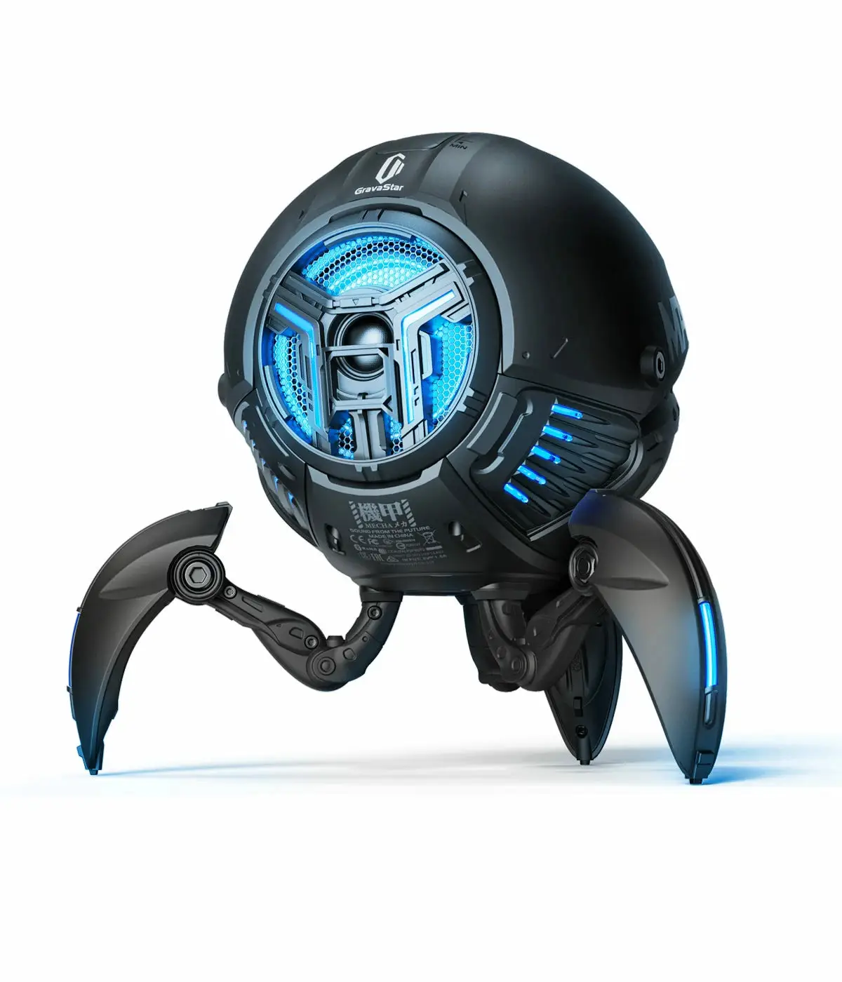 GravaStar Mars Pro Bluetooth Speaker, 20 W Dual Drivers, 15 h Battery, RGB Lighting, USB‑C Charge, Portable Mecha Design – Matte Black