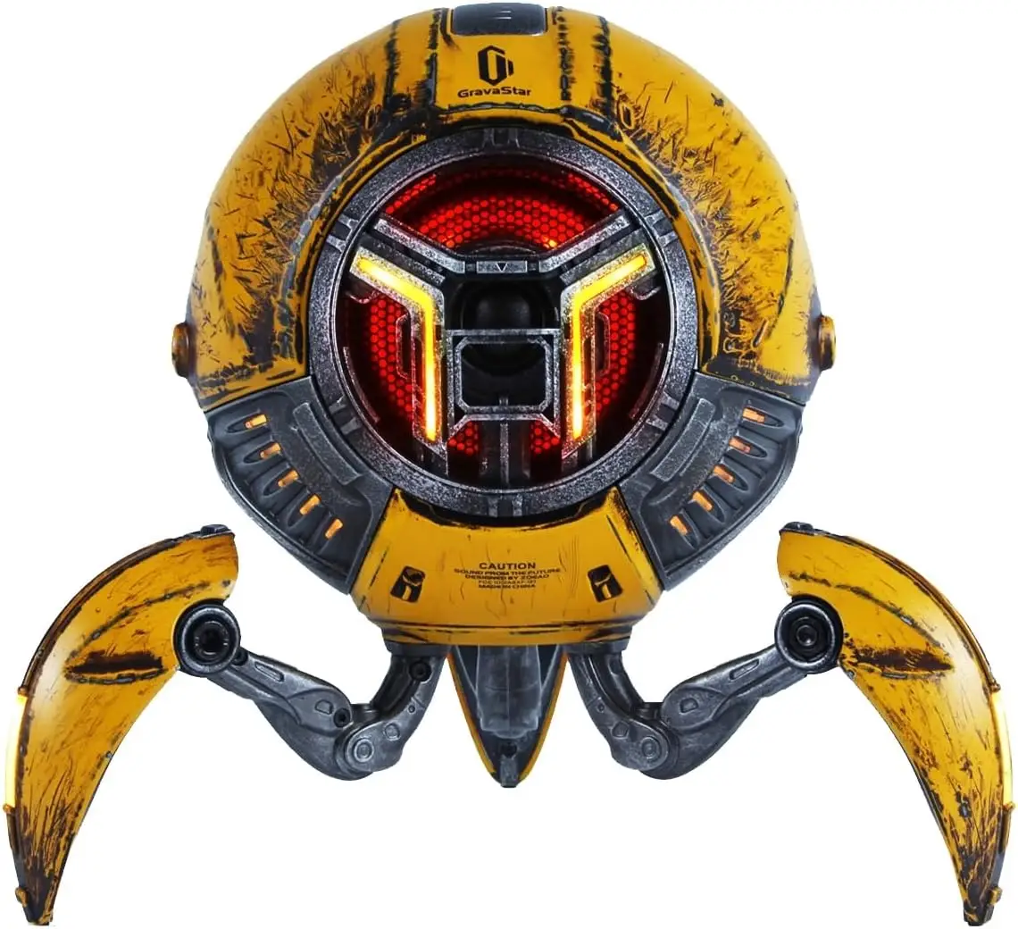 GravaStar Mars Pro Bluetooth Speaker, 20W Dual Drivers, 15H Battery, RGB Lighting, USB-C Charging, Portable Mecha Design/Battle-Worn Yellow