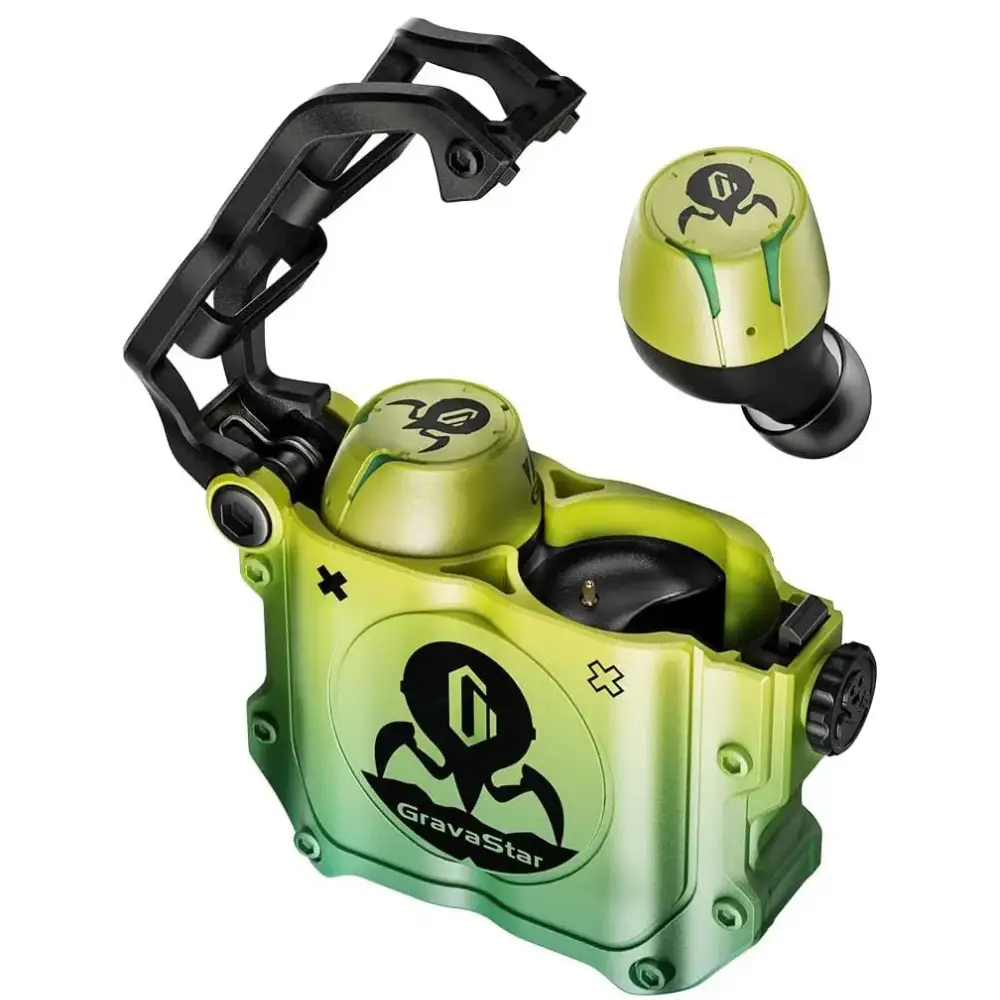 GravaStar P7 TWS Earbuds, Neon Green – True Wireless Bluetooth 5.2, ENC Mic, Deep Bass, 24H Battery, Fast Charging